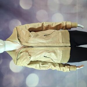 Bershka sz S Genuine Sheepskin Zip Up Lined Leather Jacket